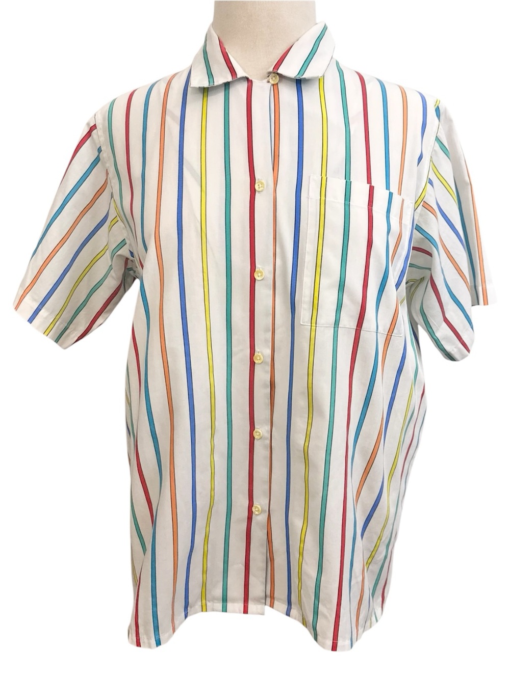 80s Vintage Rainbow Stripes Button Down Shirt Top Large - XL